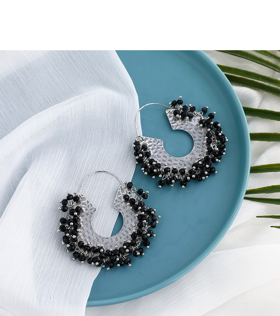 Fashion Silver Alloy Resin Beads Hollow U-shaped Earrings,Hoop Earrings