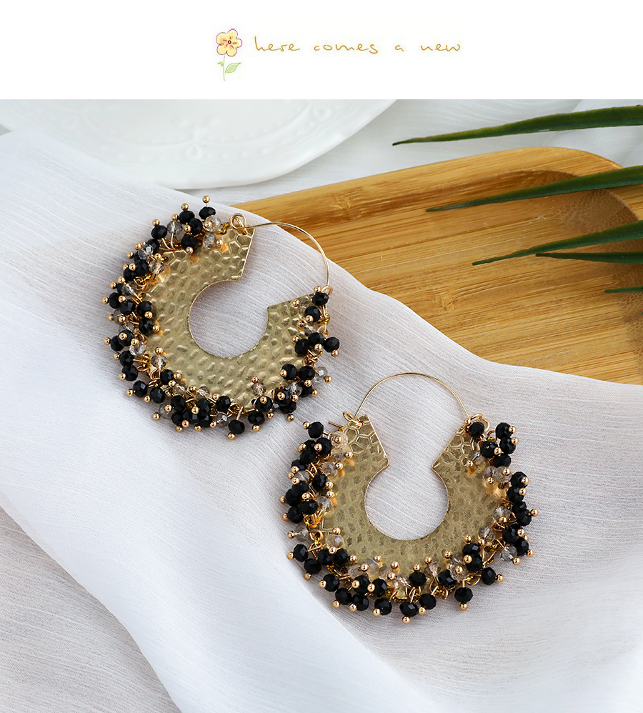 Fashion Gold Color Alloy Resin Beads Hollow U-shaped Earrings,Hoop Earrings