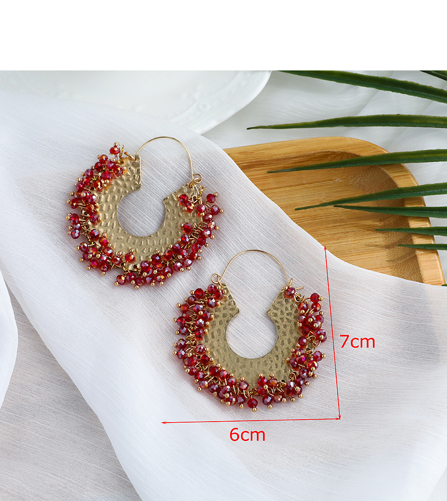 Fashion Red Alloy Resin Beads Hollow U-shaped Earrings,Hoop Earrings