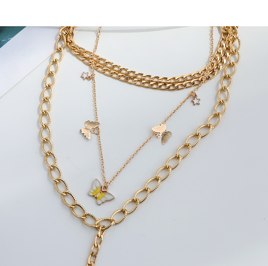 Fashion Gold Color Alloy Chain Butterfly Multilayer Necklace,Chains
