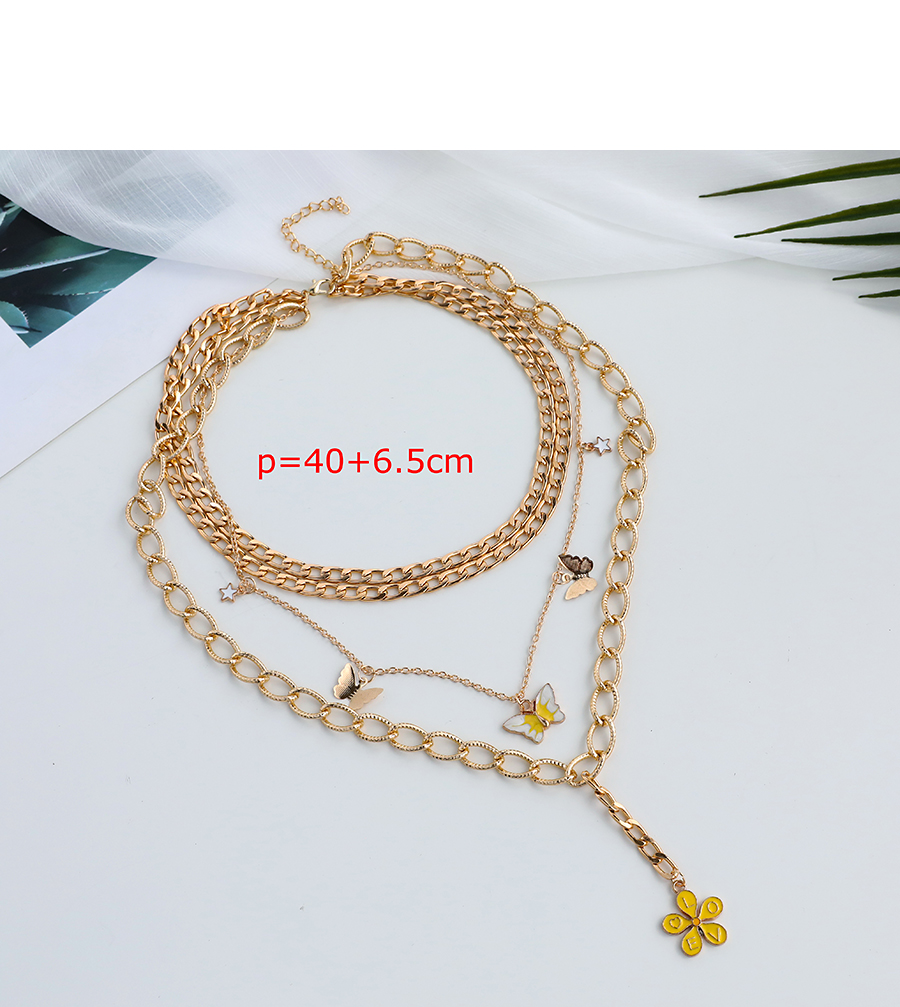 Fashion Gold Color Alloy Chain Butterfly Multilayer Necklace,Chains