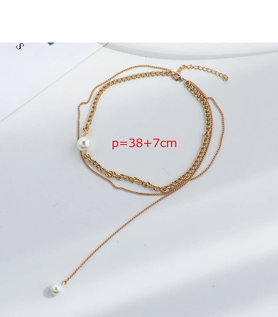 Fashion Gold Color Alloy Chain Pearl Double Necklace,Chains