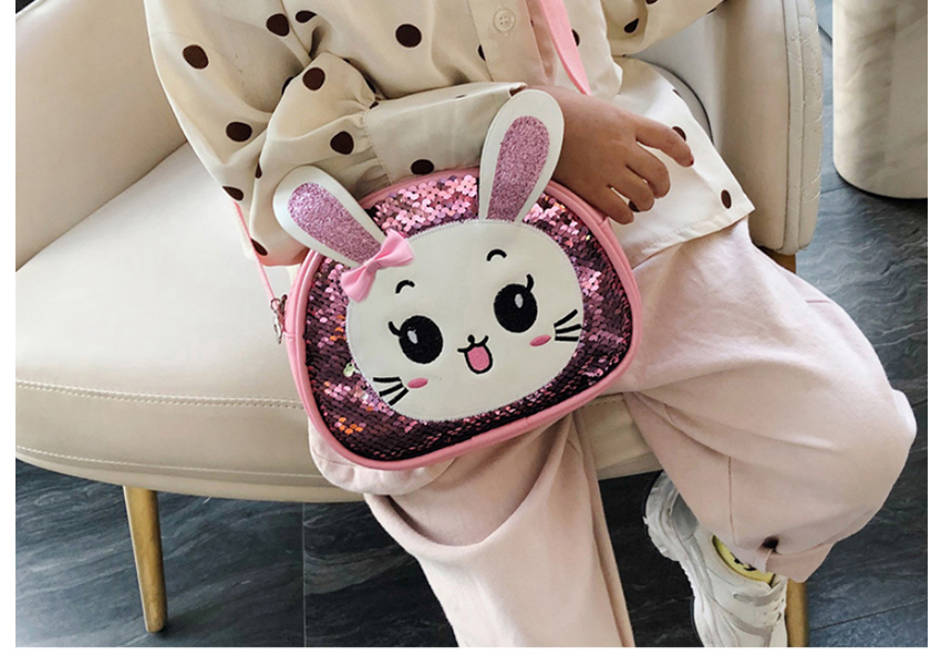 Fashion Pink Sequined Bunny Childrens One-shoulder Diagonal Bag,Shoulder bags