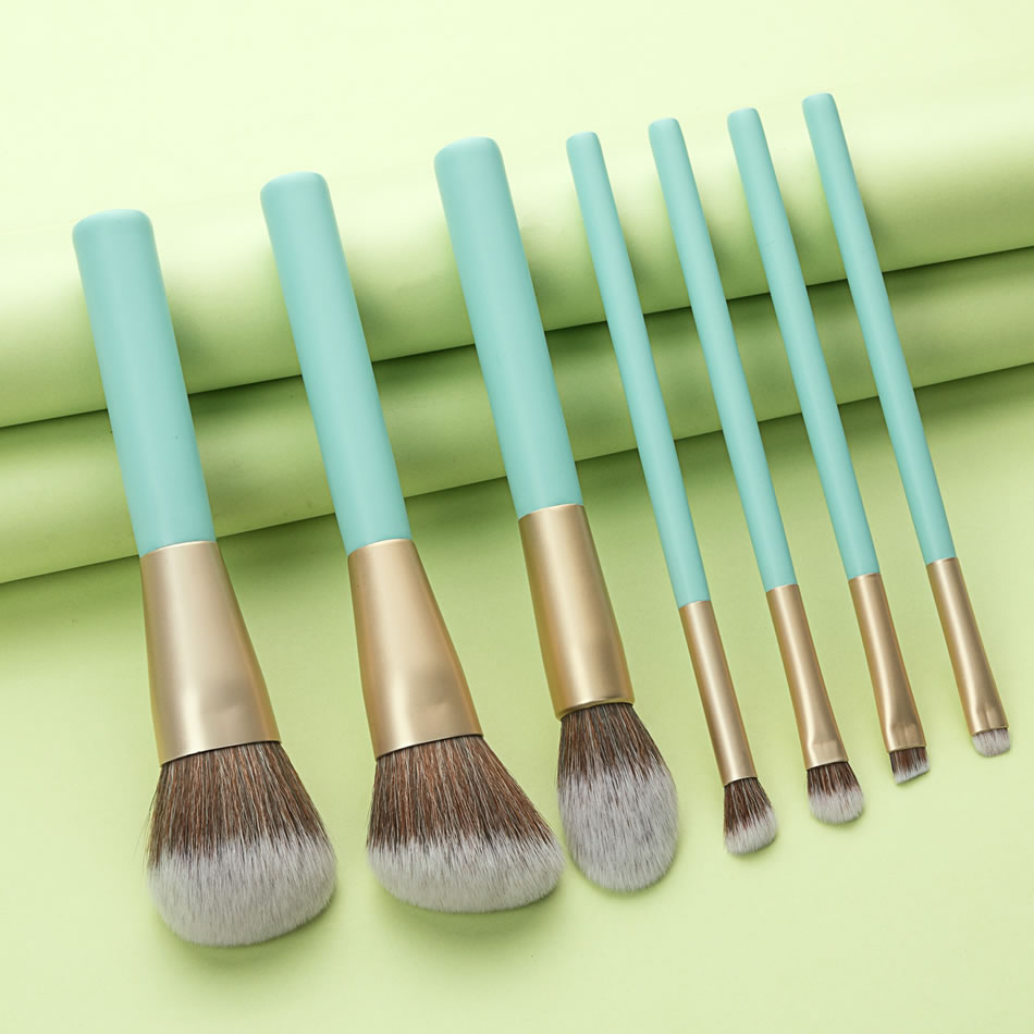 Fashion Lake Blue Wooden Handle Aluminum Tube Makeup Brush Set,Beauty tools