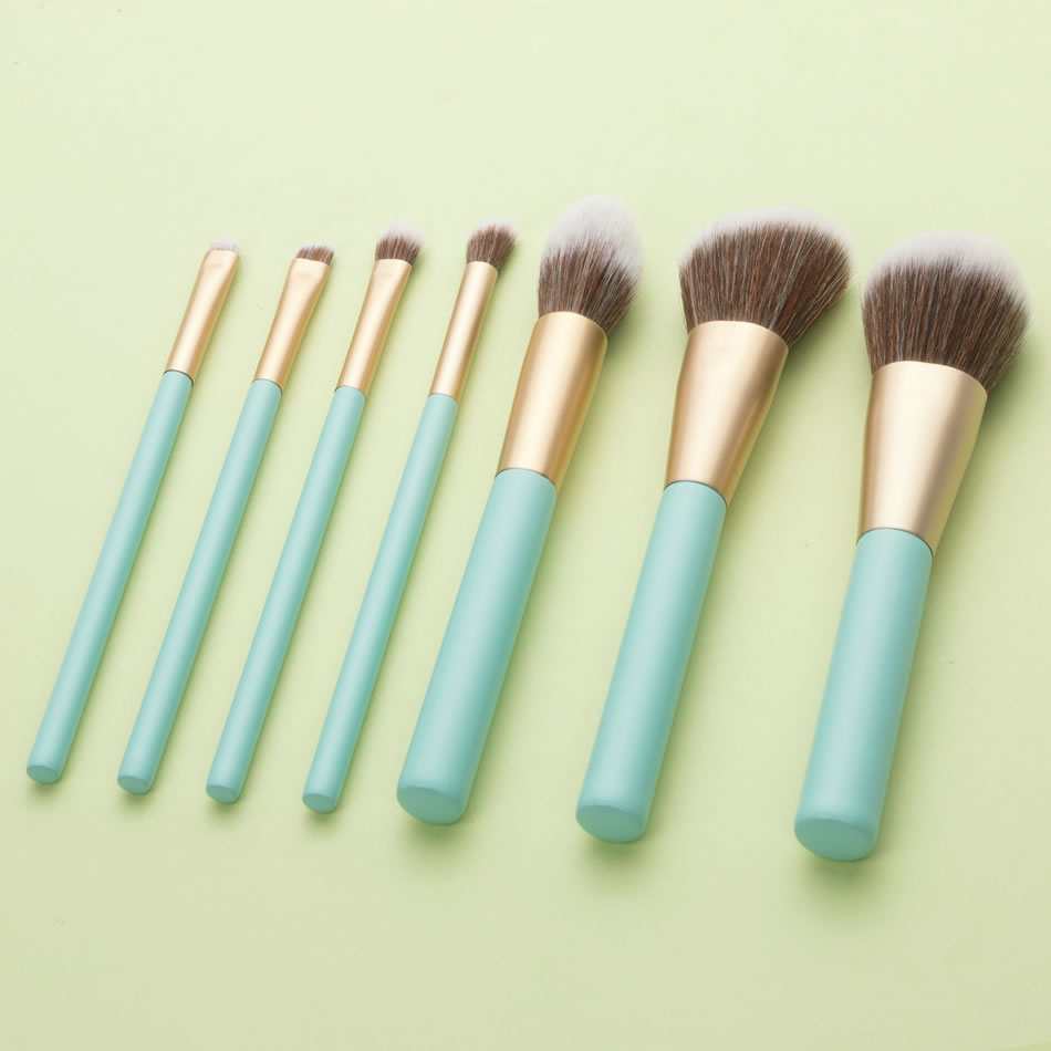 Fashion Lake Blue Wooden Handle Aluminum Tube Makeup Brush Set,Beauty tools