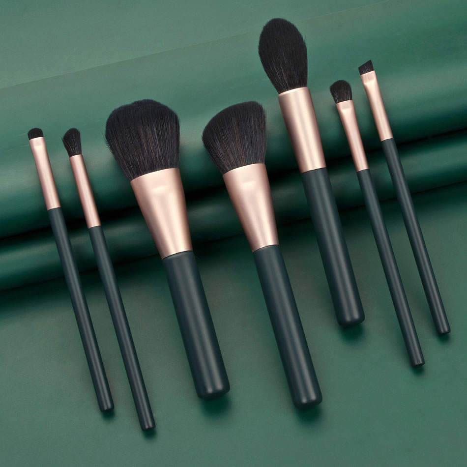 Fashion Dark Green Wooden Handle Aluminum Tube Makeup Brush Set,Beauty tools