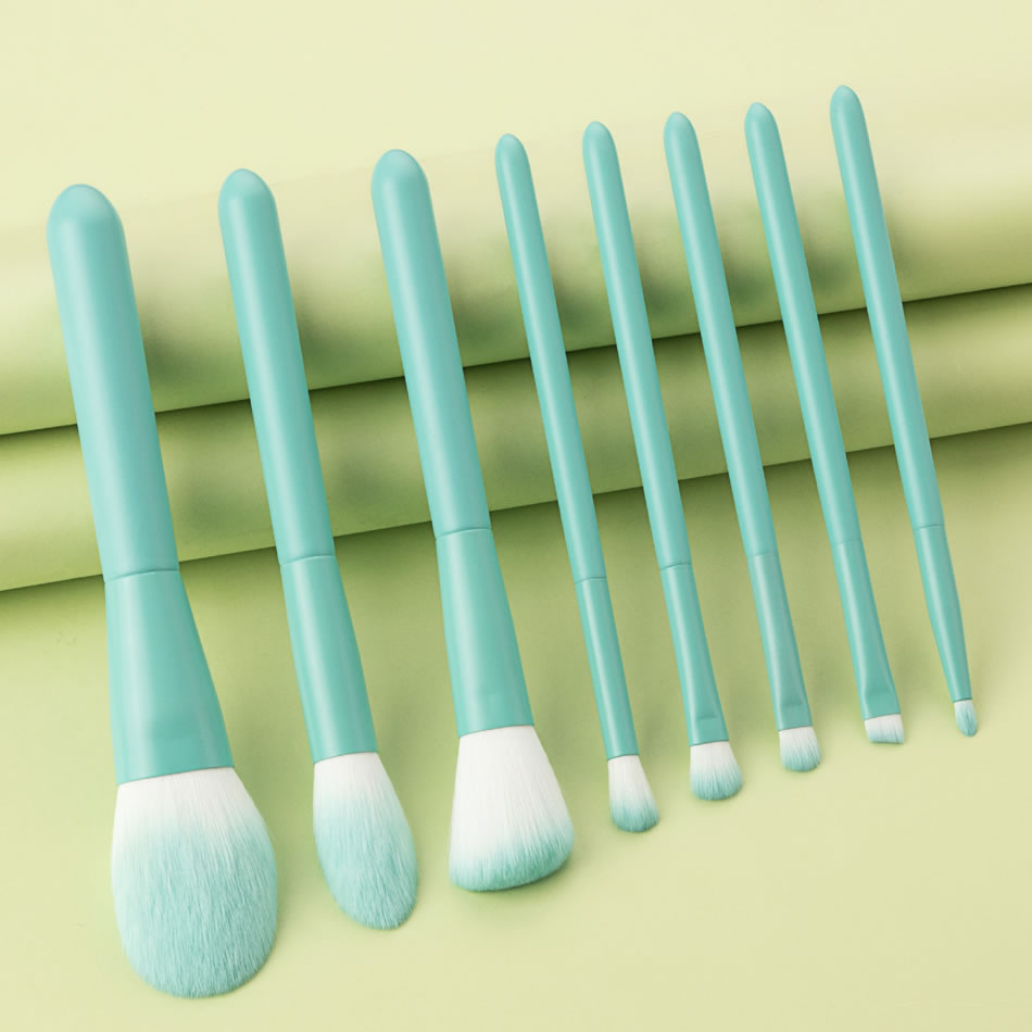 Fashion 8 Turquoise Blue Wooden Handle Aluminum Tube Makeup Brush Set,Beauty tools