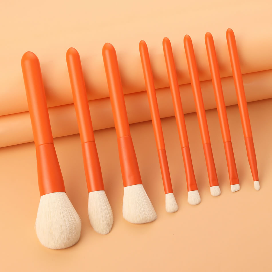 Fashion 8 Oranges Wooden Handle Aluminum Tube Makeup Brush Set,Beauty tools