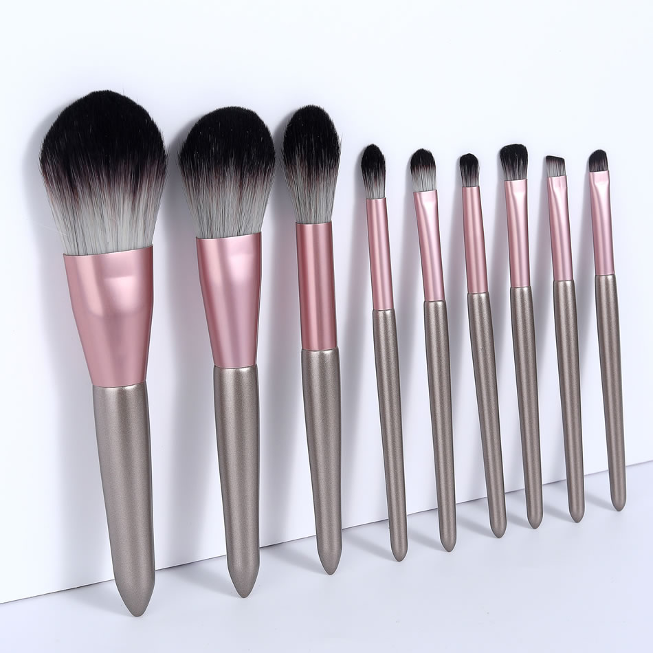 Fashion 9 Gray Wooden Handle Aluminum Tube Makeup Brush Set,Beauty tools