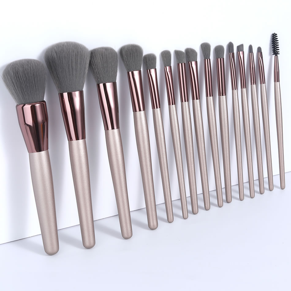 Fashion 15 Brown Wooden Handle Aluminum Tube Makeup Brush Set,Beauty tools