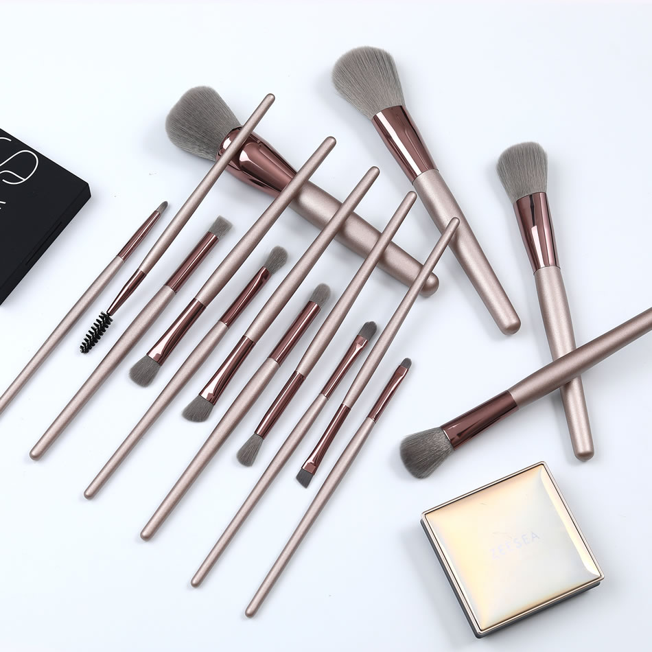 Fashion 15 Brown Wooden Handle Aluminum Tube Makeup Brush Set,Beauty tools