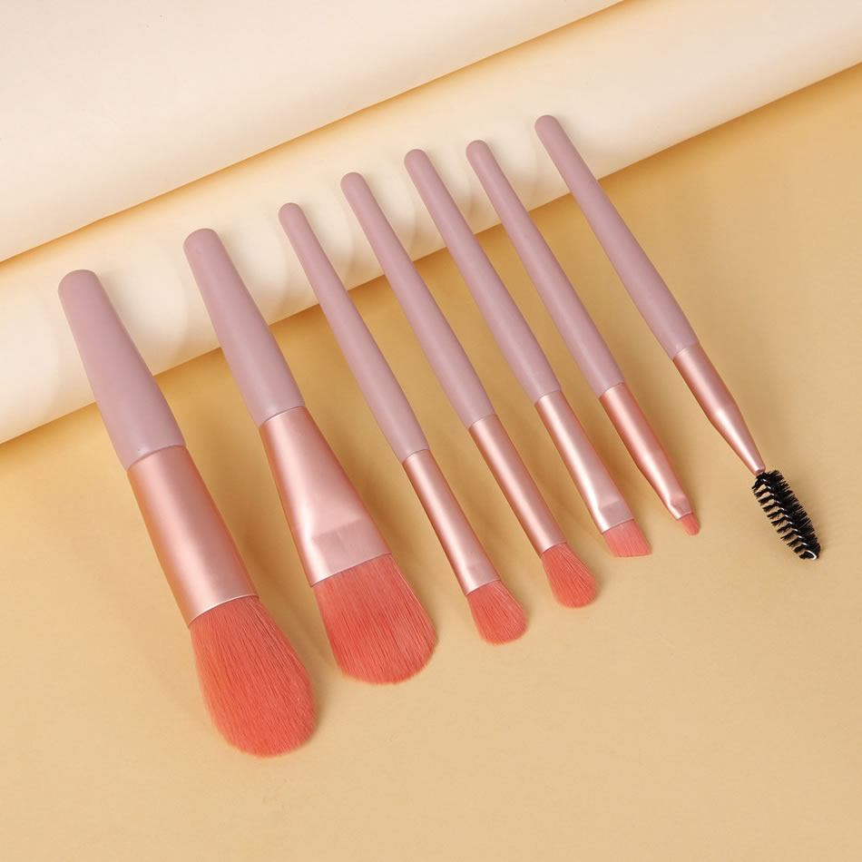 Fashion 7 Pink Wooden Handle Aluminum Tube Makeup Brush Set,Beauty tools