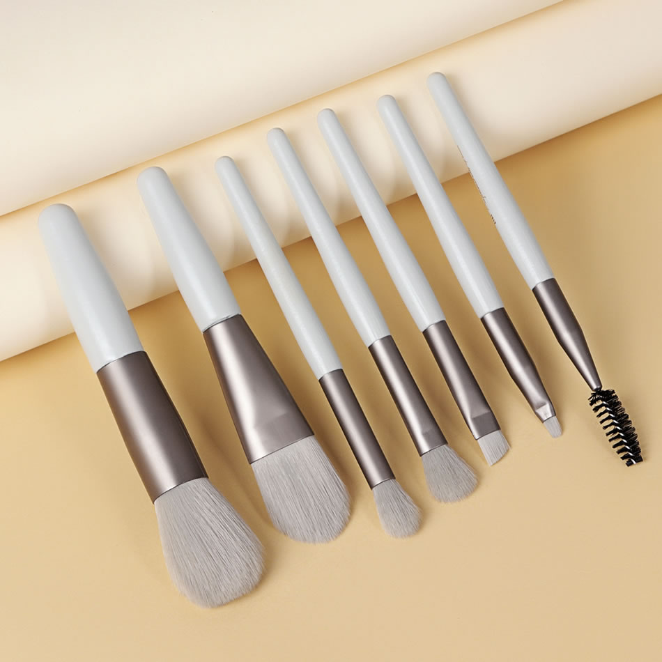 Fashion 7 Azure Wooden Handle Aluminum Tube Makeup Brush Set,Beauty tools