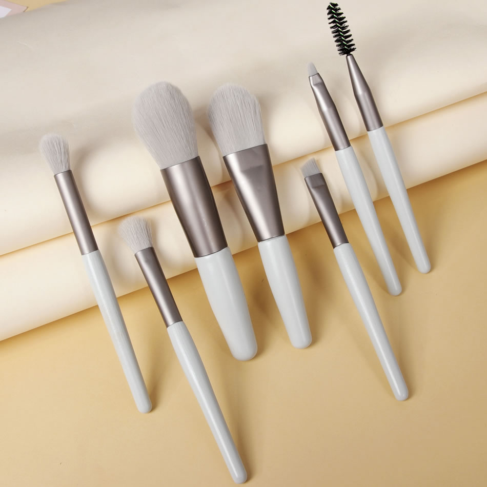 Fashion 7 Azure Wooden Handle Aluminum Tube Makeup Brush Set,Beauty tools