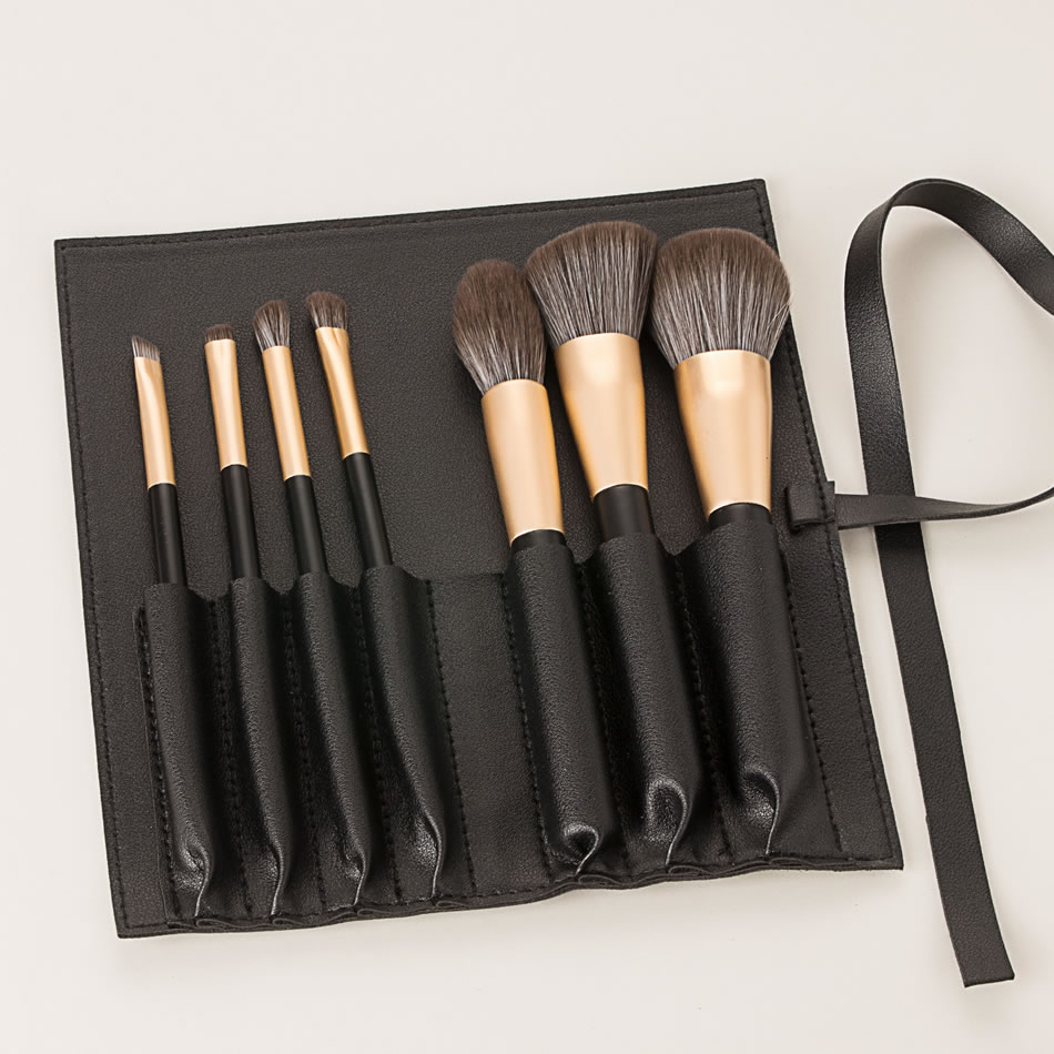 Fashion 7 Elegant Black Belt Bags Wooden Handle Aluminum Tube Makeup Brush Set With Bag,Beauty tools