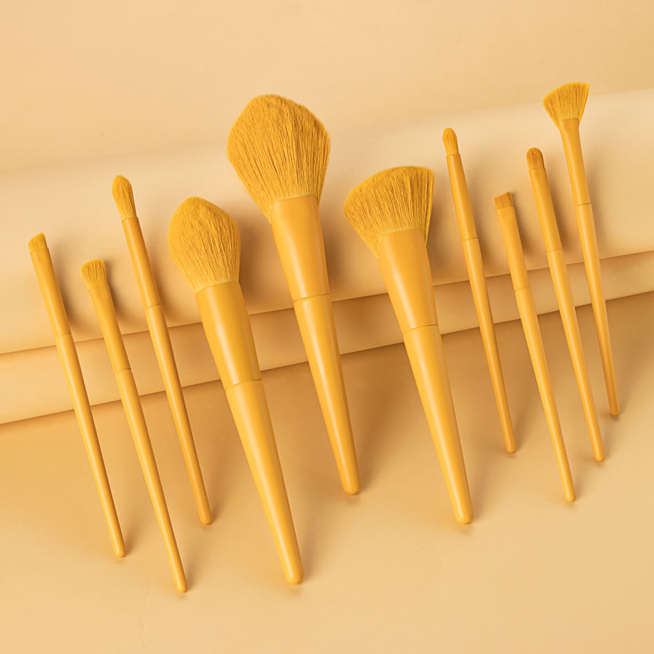 Fashion 10 Yellow Wooden Handle Aluminum Tube Makeup Brush Set,Beauty tools