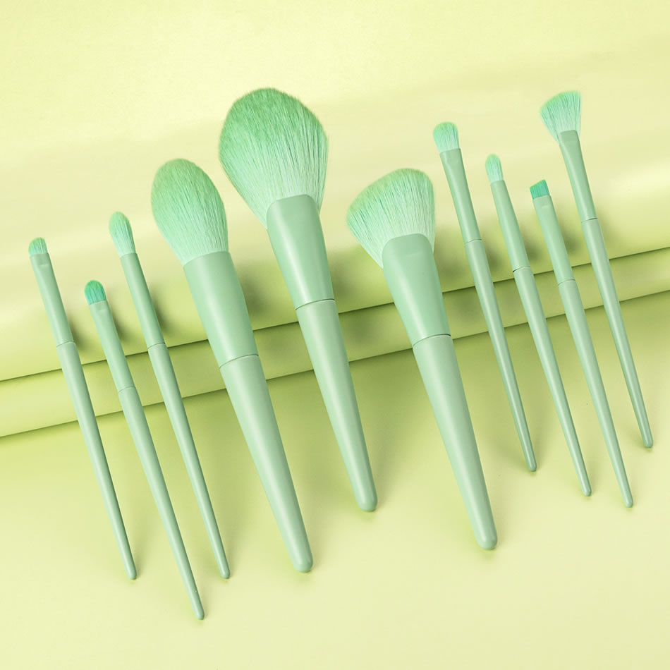 Fashion 10 Light Green Wooden Handle Aluminum Tube Makeup Brush Set,Beauty tools