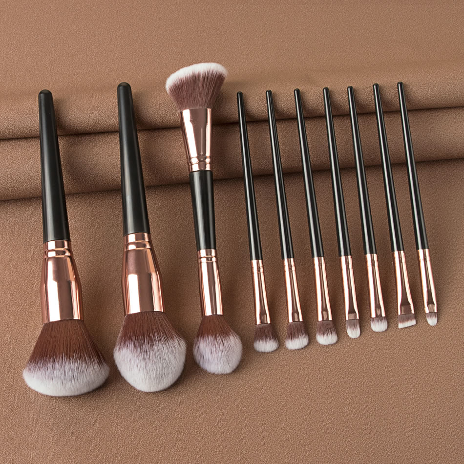 Fashion 10 Black Gold Wooden Handle Aluminum Tube Makeup Brush Set,Beauty tools