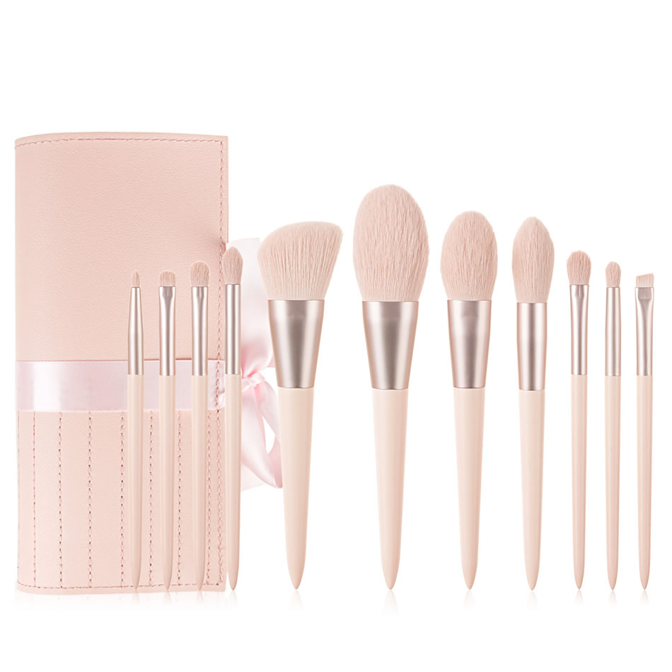 Fashion 11 Champagne Ribbon Packs Wooden Handle Aluminum Tube Makeup Brush Set With Bag,Beauty tools