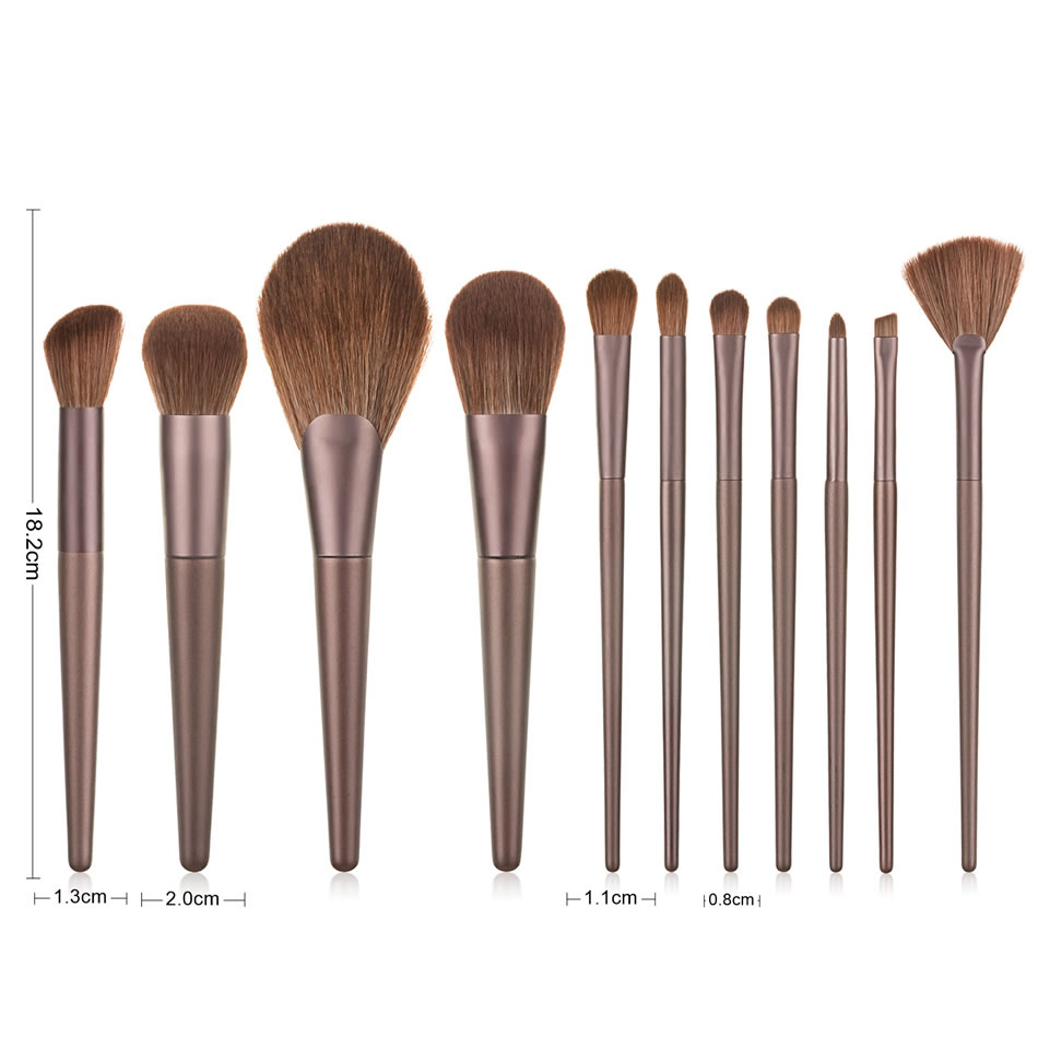 Fashion 11 Mocha Wooden Handle Aluminum Tube Makeup Brush Set,Beauty tools