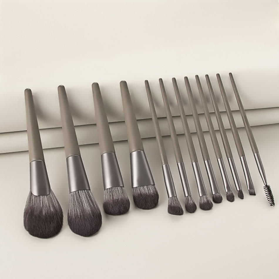 Fashion 12 Dark Gray Wooden Handle Aluminum Tube Makeup Brush Set,Beauty tools