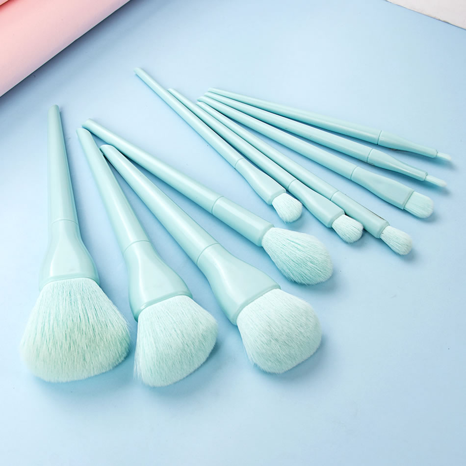 Fashion 10 Plain Blue Belt Bag Plastic Makeup Brush Set With Bag,Beauty tools
