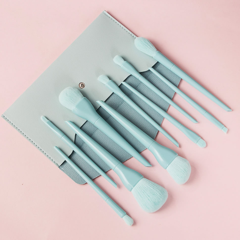 Fashion 10 Plain Blue Belt Bag Plastic Makeup Brush Set With Bag,Beauty tools