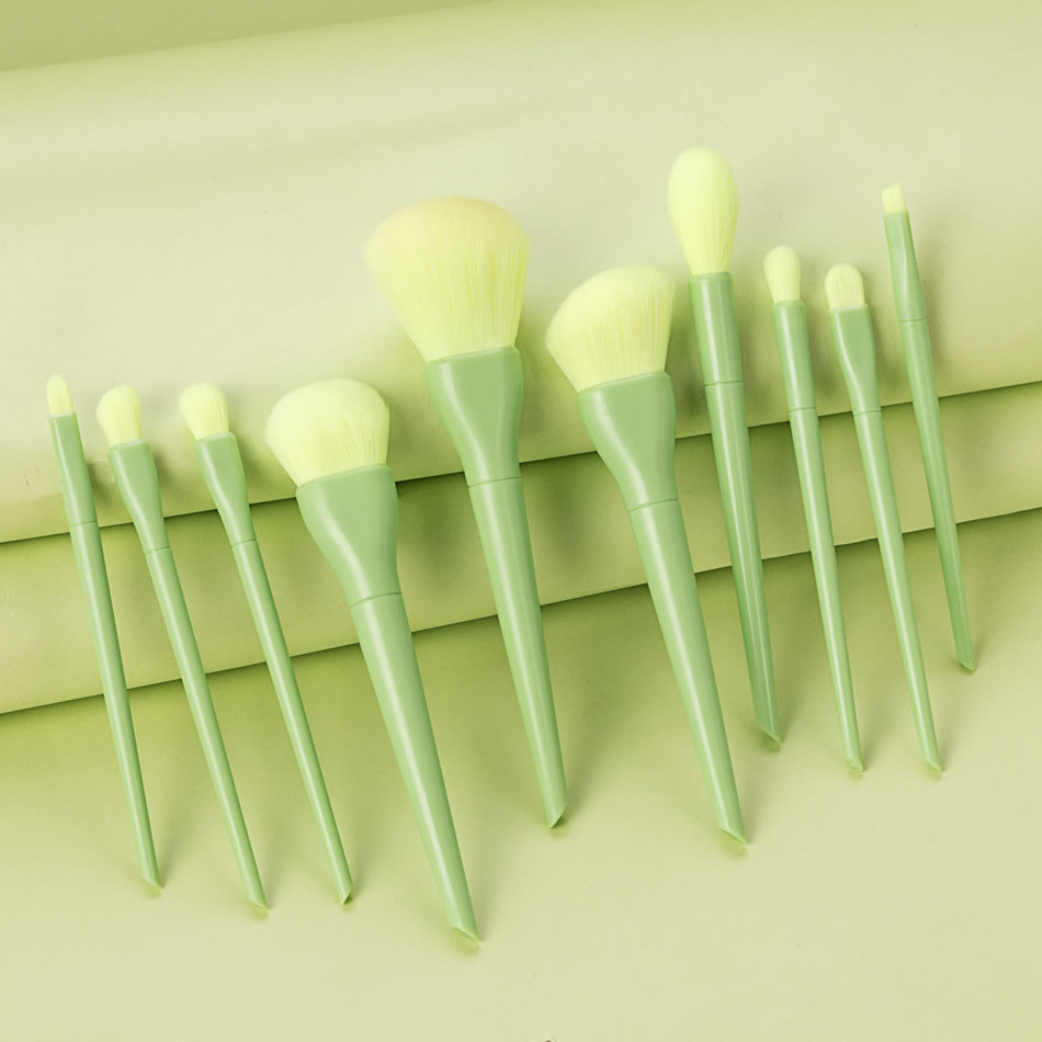 Fashion 10 Plain Green Belt Bags Plastic Makeup Brush Set With Bag,Beauty tools