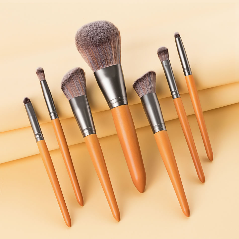 Fashion 7 Brown Wooden Handle Aluminum Tube Makeup Brush Set,Beauty tools
