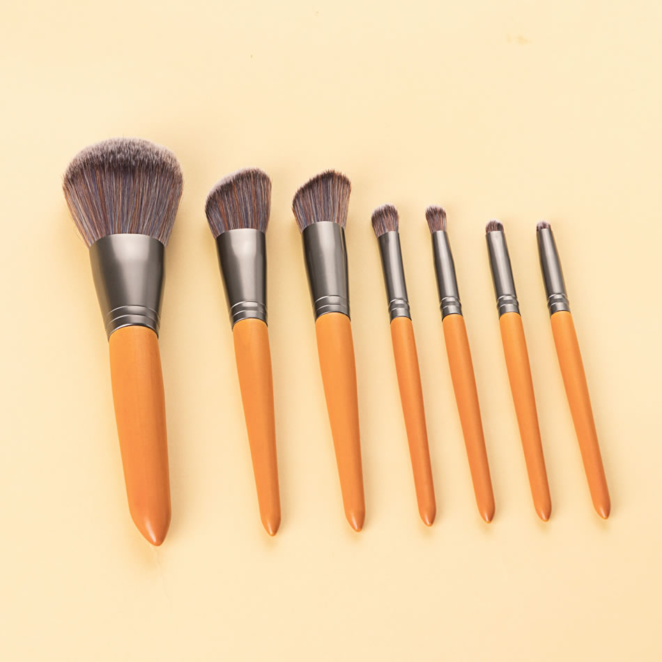Fashion 7 Brown Wooden Handle Aluminum Tube Makeup Brush Set,Beauty tools