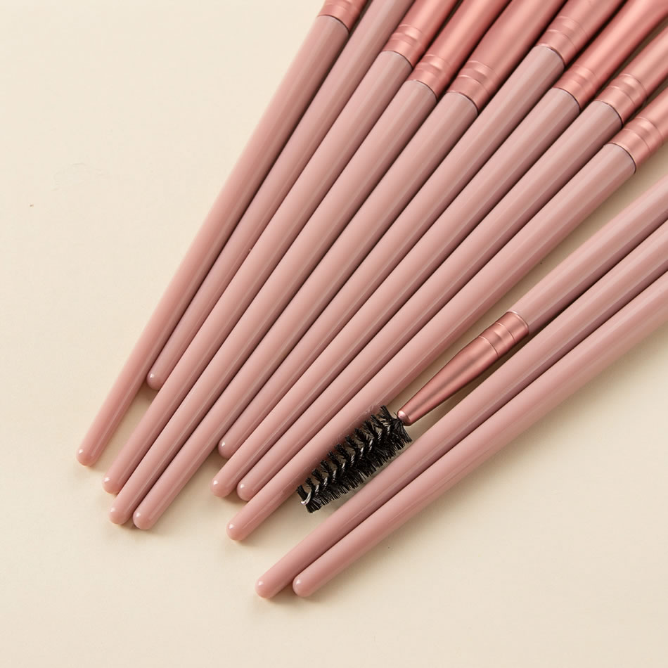 Fashion 12 Pink Eyebrow Brushes-straight Wooden Handle Aluminum Tube Makeup Brush Set,Beauty tools