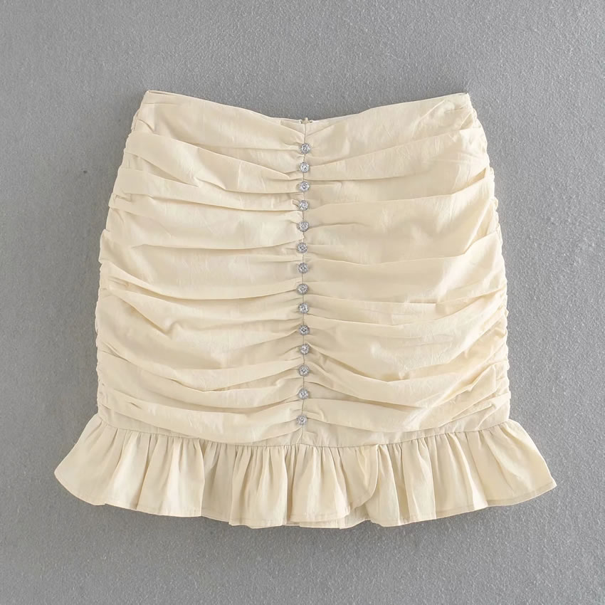 Fashion Cream Color Draped Panel Ruffle Skirt,Skirts
