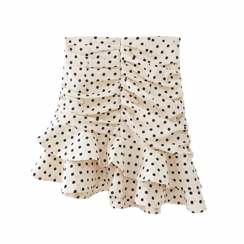 Fashion Apricot Irregular Polka Dot Print Ruffle Skirt,Skirts