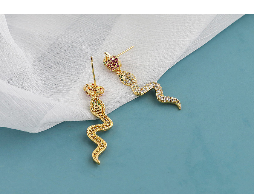 Fashion Golden Copper Inlaid Zircon Serpentine Earrings,Earrings