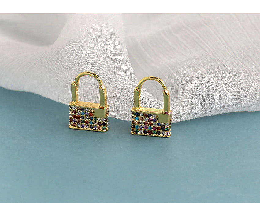 Fashion Golden Copper Inlaid Zircon Lock Earrings,Earrings