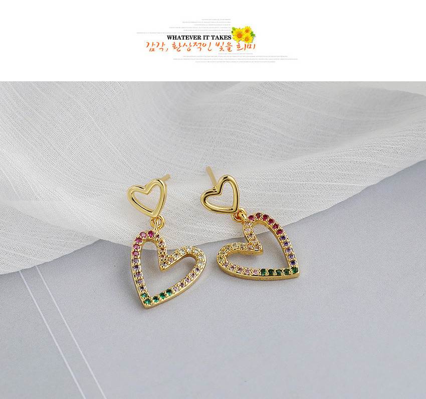 Fashion Golden Copper Inlaid Zircon Heart Earrings,Earrings