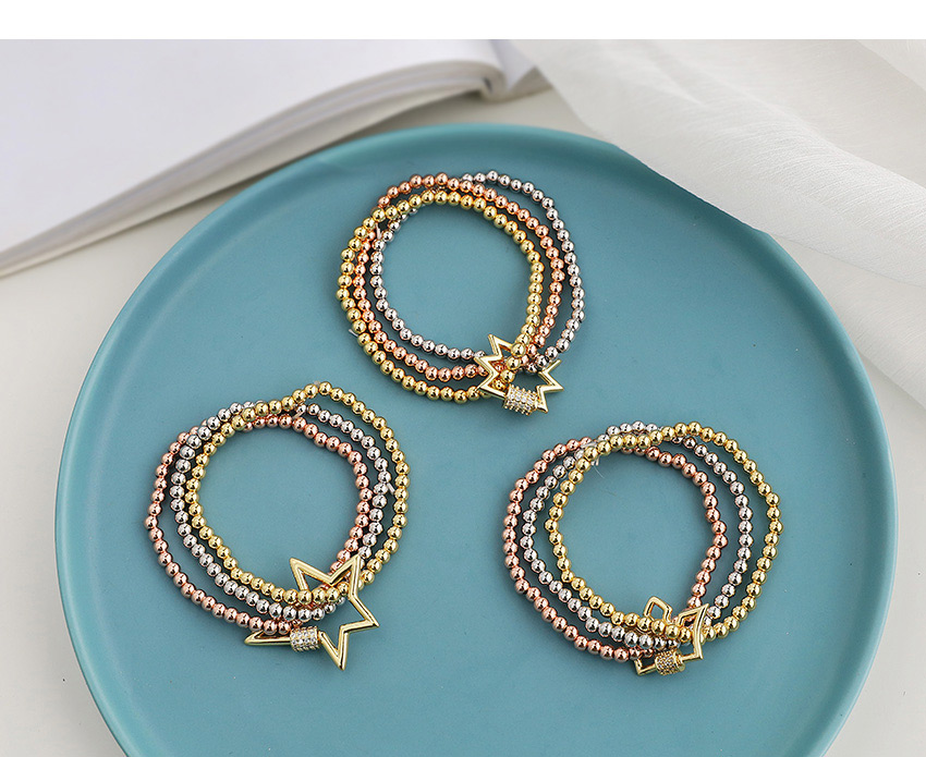 Fashion Golden Copper And Zircon Beaded Crown Bracelet,Bracelets