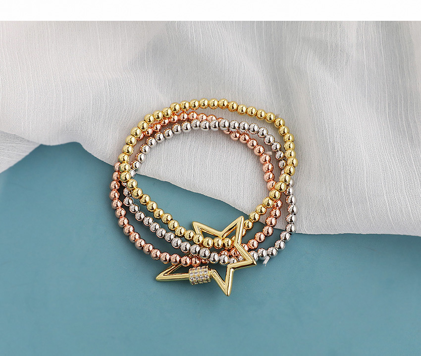 Fashion Golden Copper Inlaid Zircon Beaded Geometric Bracelet,Bracelets