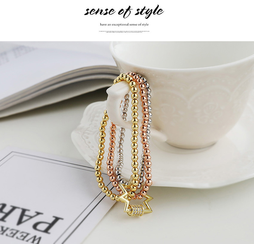 Fashion Golden Copper And Zircon Beaded Crown Bracelet,Bracelets
