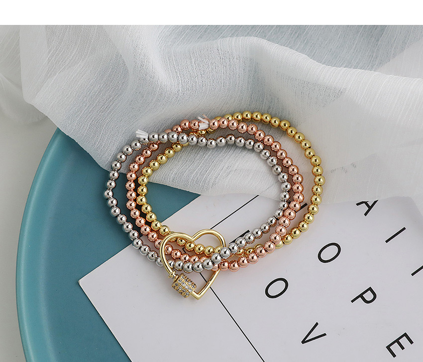 Fashion Golden Copper Inlaid Zircon Beaded Love Bracelet,Bracelets