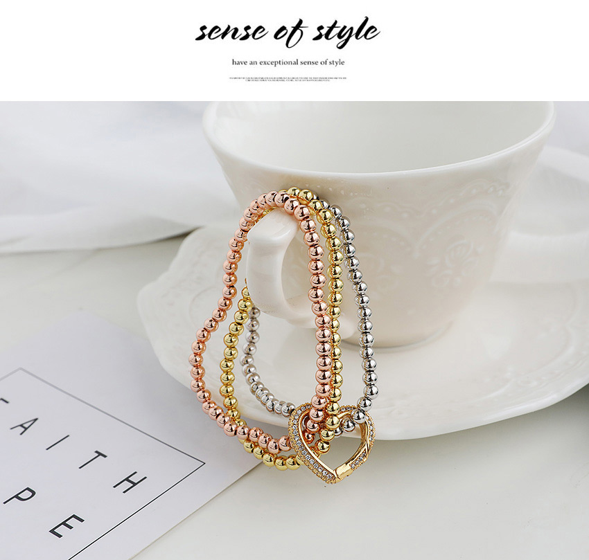 Fashion Golden Copper Inlaid Zircon Beaded Ring Bracelet,Bracelets
