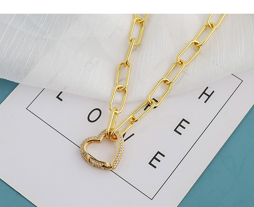 Fashion Golden Copper Inlaid Zircon Heart Necklace 50cm,Necklaces
