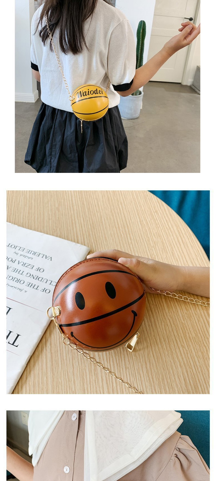 Fashion Black Childrens Diagonal Shoulder Bag With Chain Smiley Face Print,Messenger bags