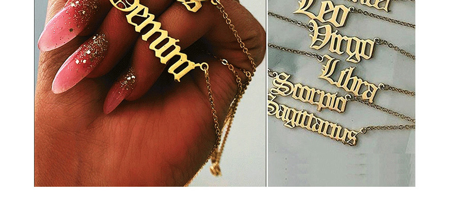 Fashion Capricorn Golden Titanium Steel Gold-plated Zodiac Letter Necklace,Pendants