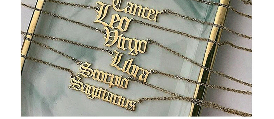 Fashion Capricorn Golden Titanium Steel Gold-plated Zodiac Letter Necklace,Pendants