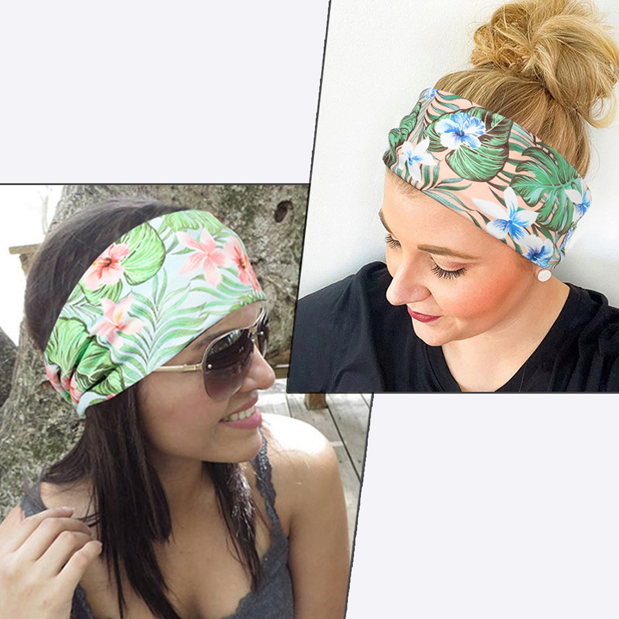 Fashion Orchid Navy Printed Button Sports Yoga Wide-brimmed Headband,Hair Ribbons
