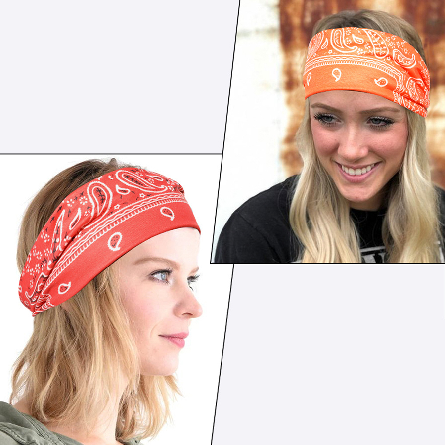 Fashion Cashew Rose Red Printed Button Sports Yoga Wide-brimmed Headband,Hair Ribbons