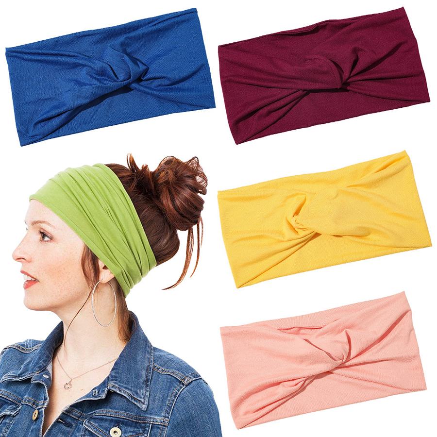 Fashion Cross Beige Polyester Cotton Sports Sweat-absorbent Cross Wide-brim Hairband,Hair Ribbons
