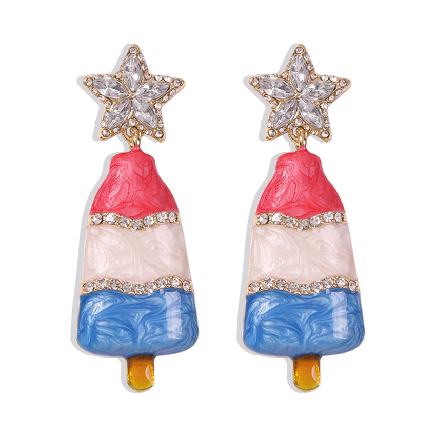 Fashion Gold Color Diamond-studded Five-pointed Star Dripping Ice Cream Earrings,Stud Earrings
