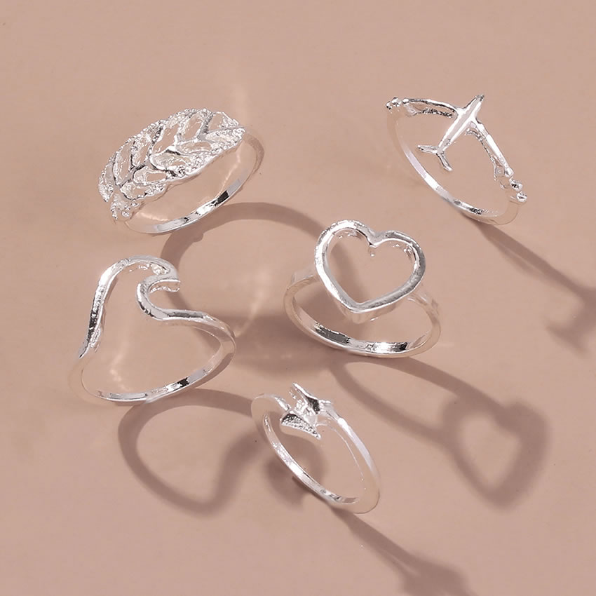 Fashion White K Feather Love Geometric Shaped Alloy Open Ring Set,Rings Set
